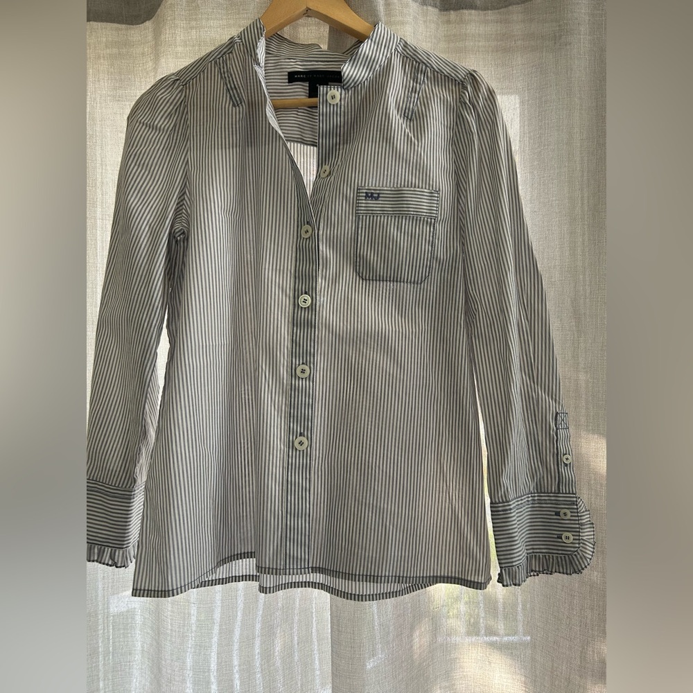 Marc By Marc Jacobs White and Blue Casual Button Down Shirt